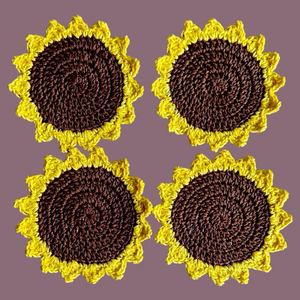Crochet Coasters with Backing - Handmade, Sunflower
